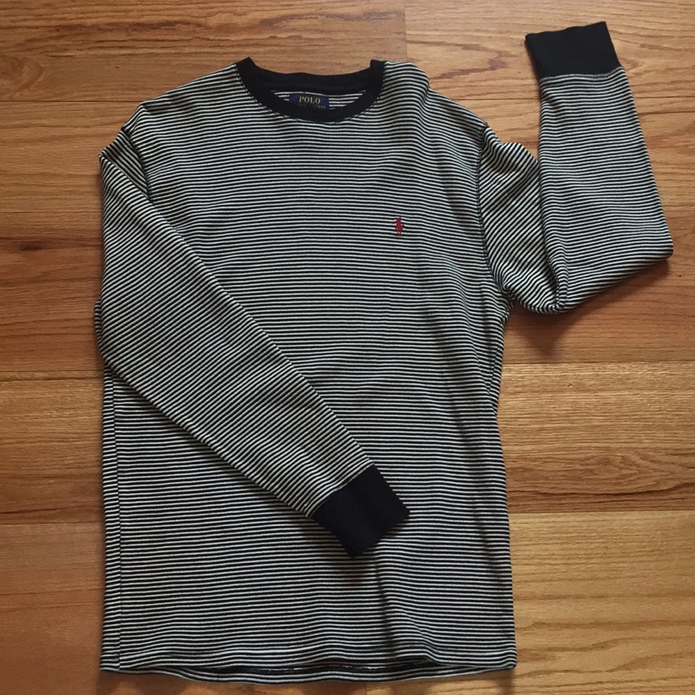 Men’s black and white striped polo